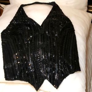 Vintage 1980S Black Beaded Silk Fitted Tuxedo Vest by Blacktie Oleg Cassini